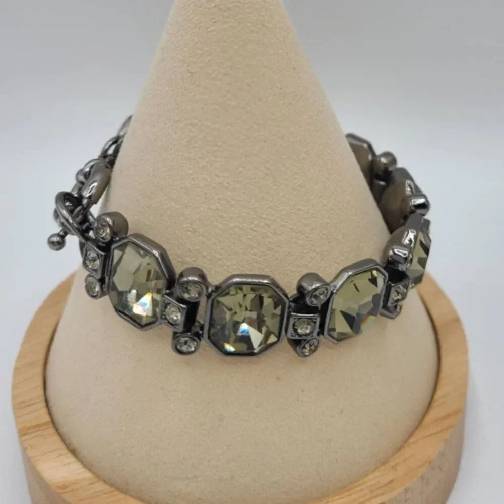 J Crew Gun Metal Dark Crystal Bracelet